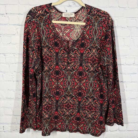 Jones New York Tunic Women Plus 3X Fair Isle Bohemian Multicolor Stretch Top - Picture 1 of 9